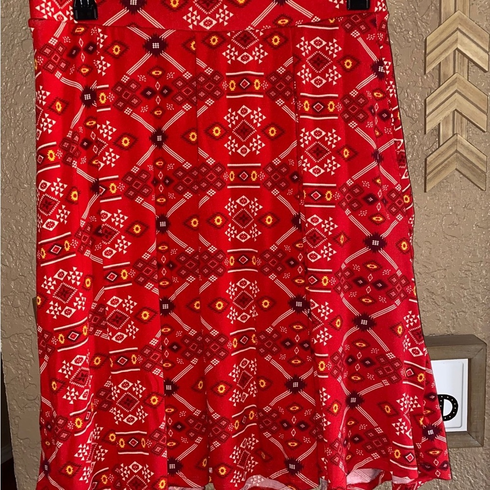NWOT LuLa Roe Red Geometric A-Line Skirt